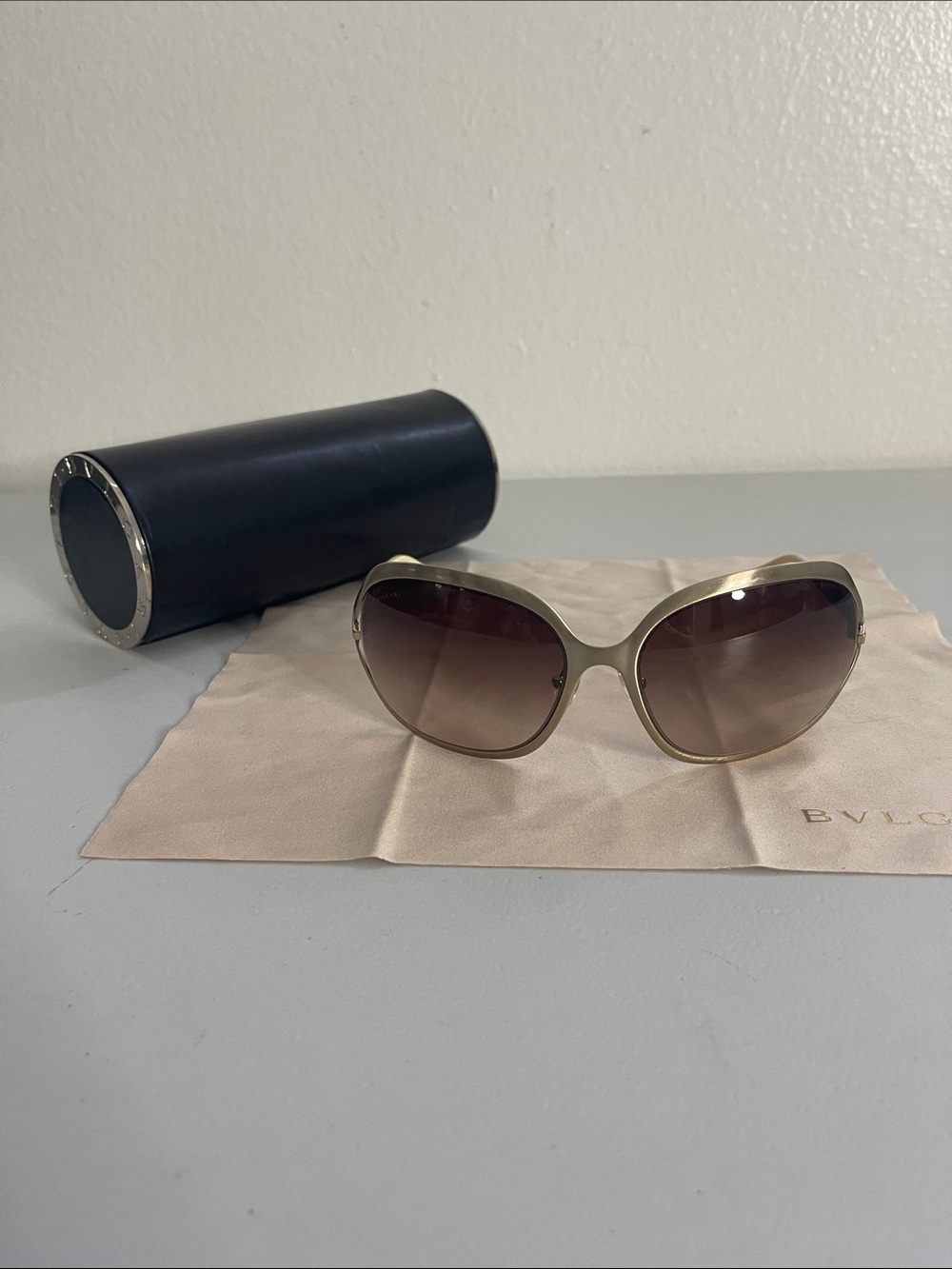 Bvlgari Gold Frame Square Rhinestone Women's Sunglasses 6037-B